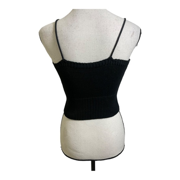 Italian womens V-neck knit crop top black baumwolle cotton size Small - Picture 4 of 10